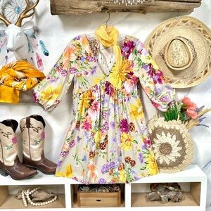 Stunning gardenia Multicolour boho tunic /mini dress w prairie shabby chic vibe